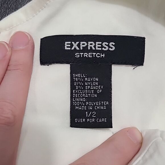 Express Women's off white stretch midi dress size 1 / 2 vintage summer slit - Picture 6 of 10